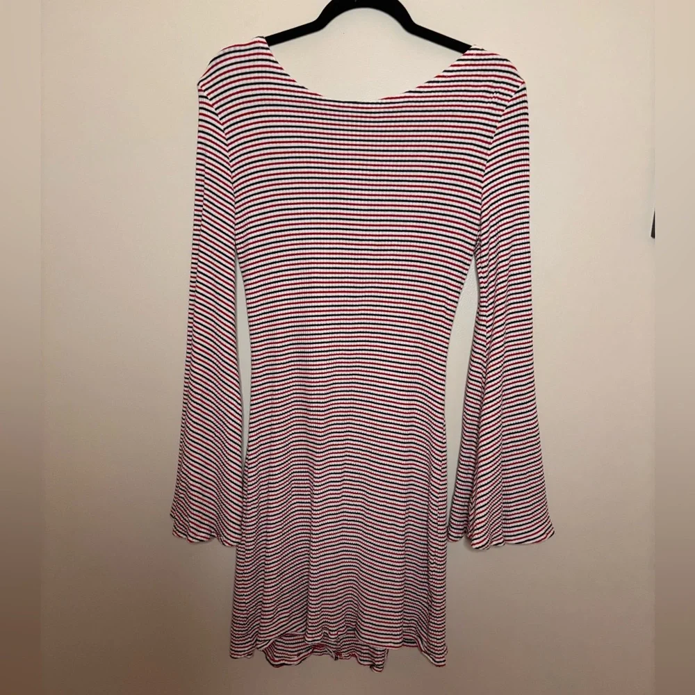 Striped Bell-Sleeve Knit Dress in Red and White - Picture 3 of 5